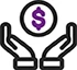 Icon illustration of hands and a cash symbol for Personal Loans