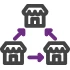 Icon illustration showing buildings that are financially connected for Franchise Banking
