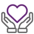 Icon illustration of two hands wrapped around a heart for Caregiver Solutions